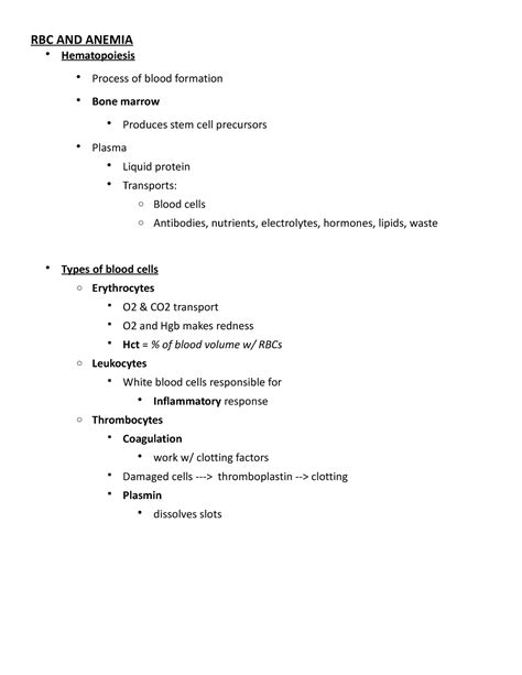 RBC AND Anemia - RBC AND ANEMIA Hematopoiesis Process of blood ...