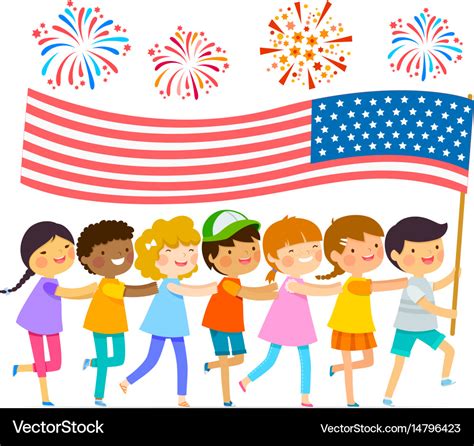 Kids with the american flag Royalty Free Vector Image