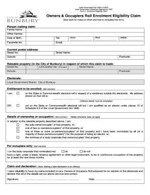 Fillable Online Bunbury Wa Gov Owner Occupier Roll Application Form Fax