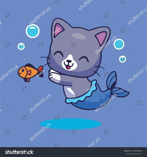 Cute Mermaid Cat Fish Cartoon Vector Stock Vector Royalty Free