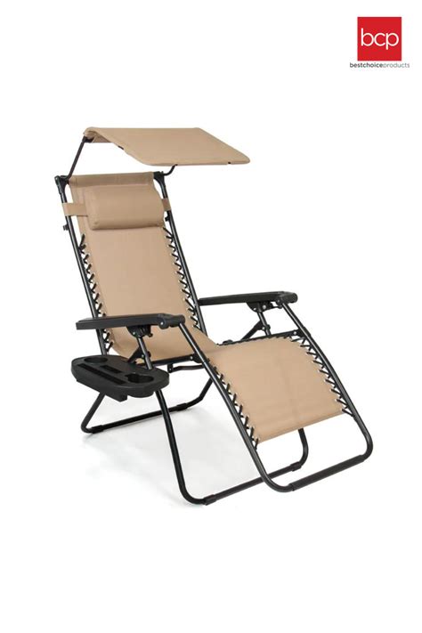 Folding Zero Gravity Recliner Patio Lounge Chair W Canopy Side Tray