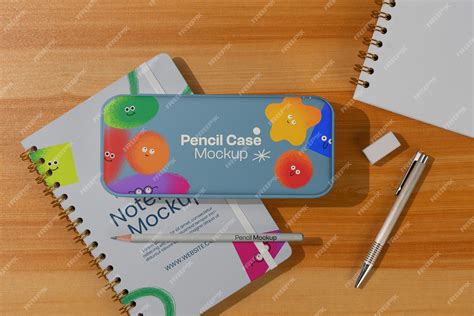 Premium Psd Pencil Case Mock Up Design With Office Supplies