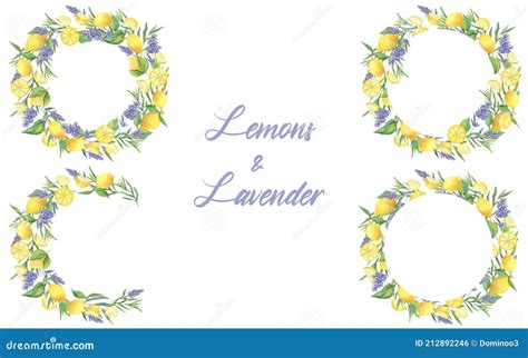 Mediterranean Style Watercolor Illustration Lemons And Lavender Frames