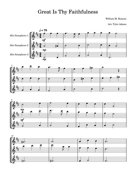 Great Is Thy Faithfulness Alto Sax Trio Arr Tyler Adams By William