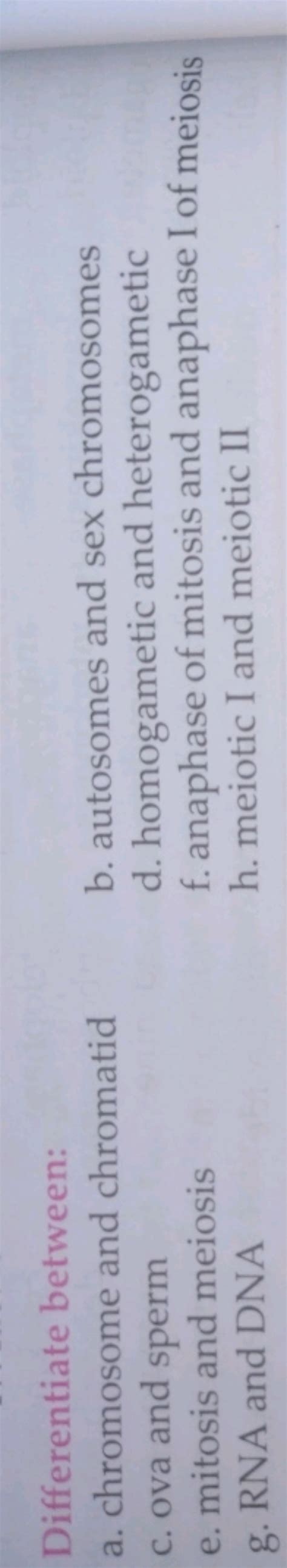 Differentiate Between A Chromosome And Chromatidb Autosomes And Sex C