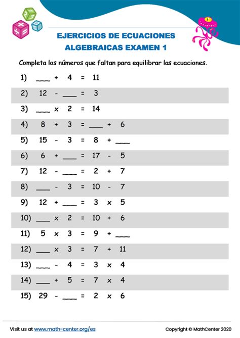 Tercer Grado Pruebas Ejercicios De Ecuaciones Algebraicas Math Center