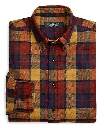 Country Club Regular Fit Gold Plaid Saxxon Sport Shirt Brooks