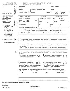 Fillable Online Application To Reliance Standard Life Insurance