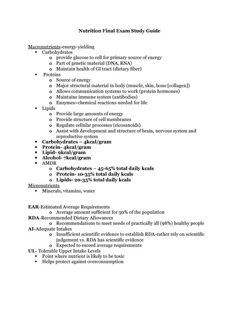 Nutrition Final Exam Study Guide Nutrition Final Exam Study Guide