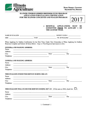 Fillable Online Agr State Il STALLION RENEWAL FOR 2017 Fax Email Print