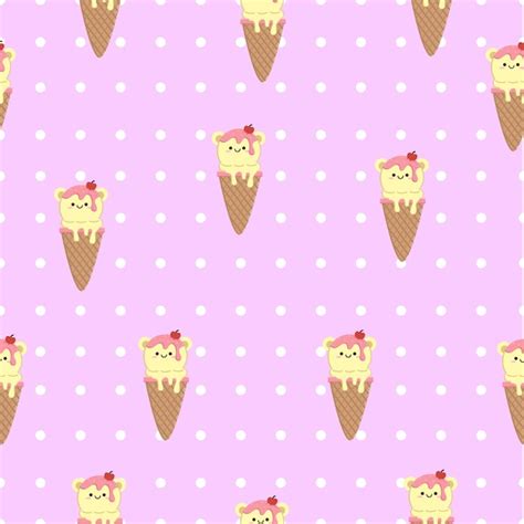 Premium Vector Cute Kawaii Ice Cream Cone Seamless Pattern Cartoon