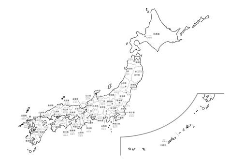 日本地図の白地図イラスト無料素材集 県庁所在地あり