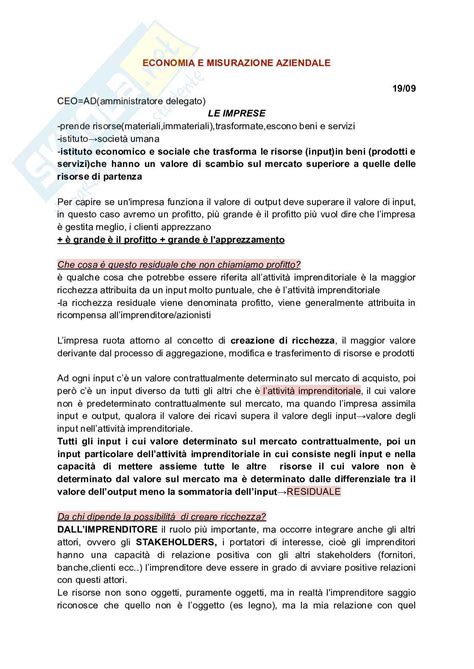 Riassunto Esame Economia E Misurazione Aziendale Prof Zona Fabio