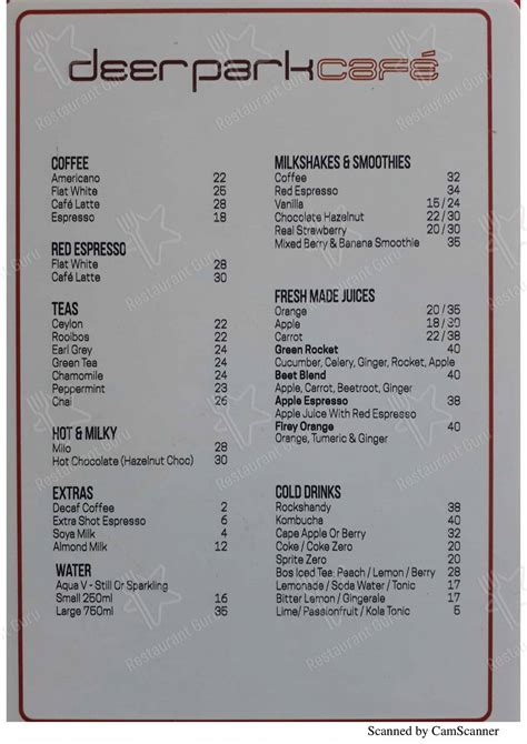 Menu At Deer Park Café And Deli Restaurant Cape Town