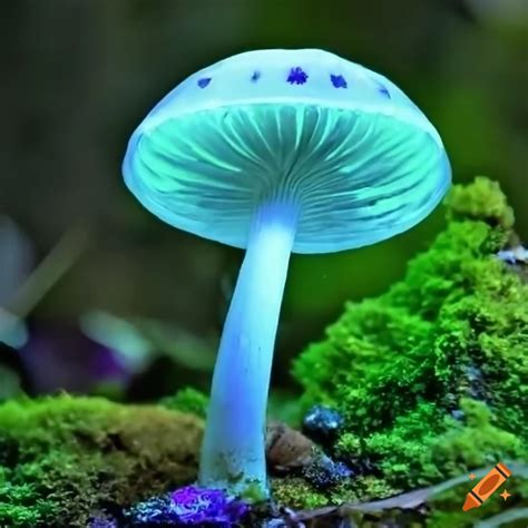 Phosphorescent Blue Mushroom With Twisted Cap