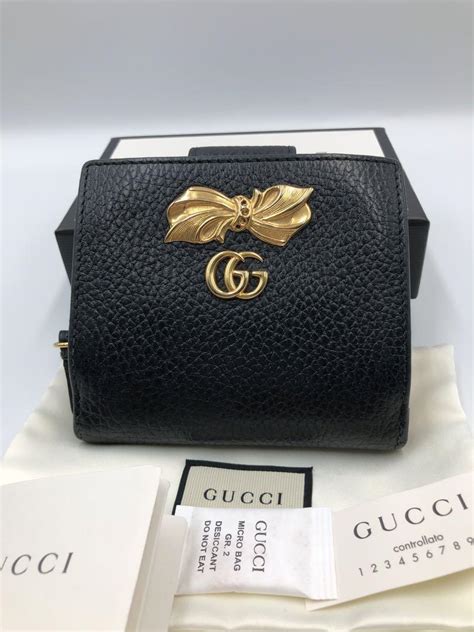 高価値 美品 Gucci マーモント 二つ折り財布 Ggロゴ金具 レザー ブラック レディース