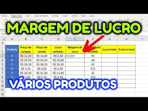 Como Calcular Margem De Lucro De V Rios Produtos No Excel Youtube