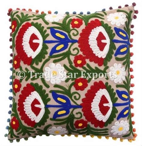 Multicolor 100 Cotton Central Asian Suzani Pillow Cover 16x16 Inches