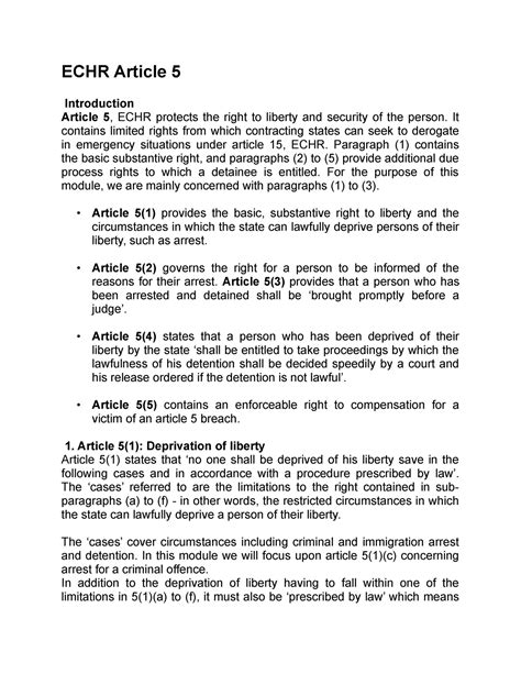 ECHR Article 5 - It contains limited rights from which contracting ...