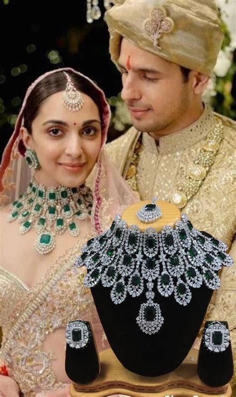 Kiara Advani Emerald Green American Diamond Necklace Set With Earrings