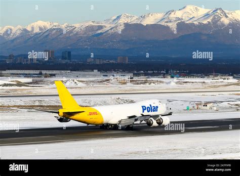 Polar Air Cargo Boeing 747 8f Airplane Landing At Anchorage Ted Stevens