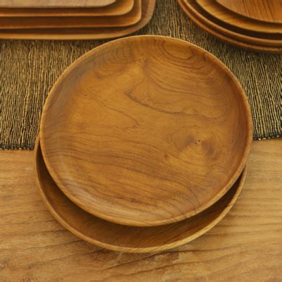 Hand Made Teak Wood Dinner Plates From Bali Pair 9 Inch Fit For A