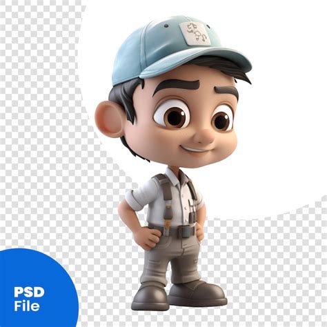 3d Render Eines Niedlichen Jungen Mit Mütze Und Overall Psd Vorlage Premium Psd Datei