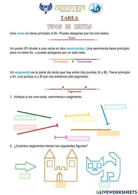 Líneas rectas semirrectas y segmentos interactive worksheet Rectas