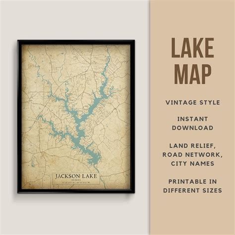 Vintage Style Map of Jackson Lake, Georgia, USA With City Names Instant ...