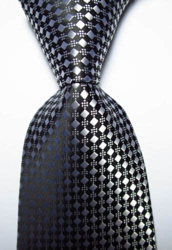 New Classic Checks Black White Jacquard Woven Silk Men S Tie Necktie Ebay