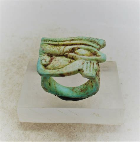 BEAUTIFUL ANCIENT EGYPTIAN GLAZED FAIENCE RING EYE OF HORUS Antique