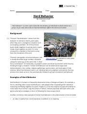 Herd Behavior-teacher-14.pdf - Name: Class: Herd Behavior By CommonLit ...