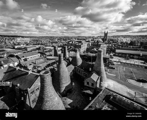 Aerial View Of The Famous Bottle Kilns At Gladstone Pottery Museum In