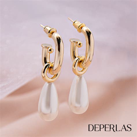 Aretes Largos De Chapa De Oro De 18k Con Perla Deperlas