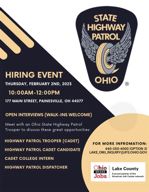 Ohio State Highway Patrol Hiring Event Opportunity Lake County