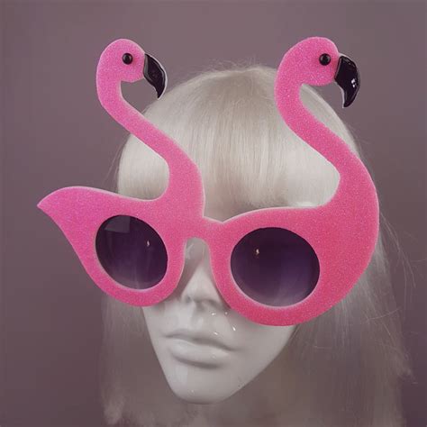 Flouncy Magoo Neon Pink Glitter Flamingo Sunglasses Pearls And Swine