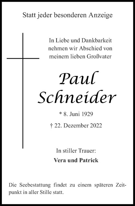 Traueranzeigen Von Paul Schneider Aachen Gedenkt