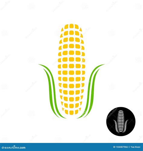 Corn Logo Simple Corn With Grains And Leaves Stylized Stock Vector