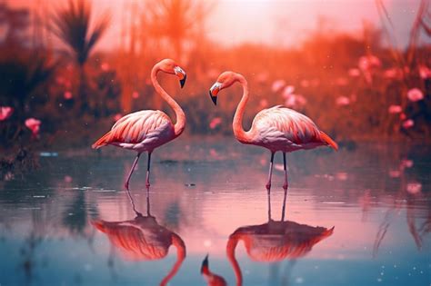 Premium AI Image | Beautiful flamingos in lake