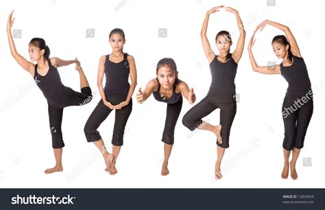 Young Woman Various Exercise Dance Stance Stock Photo 12853054