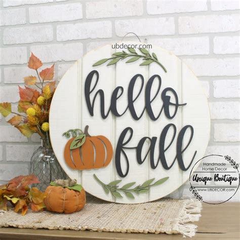 Front Door Decor Hello Fall Door Sign Fall Door Hanger Etsy