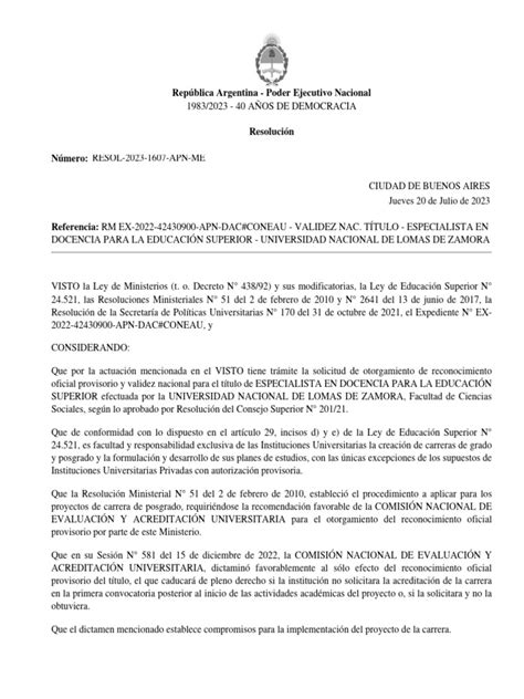 Res 1607 23 Esp En Docencia Para La Educación Superior Descargar