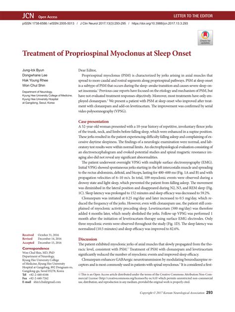 (PDF) Treatment of Propriospinal Myoclonus at Sleep Onset