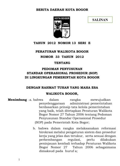 BERITA DAERAH KOTA BOGOR TAHUN NOMOR 13 SERI E