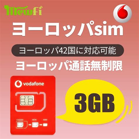 Jp 【vodafone】ヨーロッパ Simカード 30日間 3gb ヨーロッパ通話無制限 ヨーロッパ 42か国