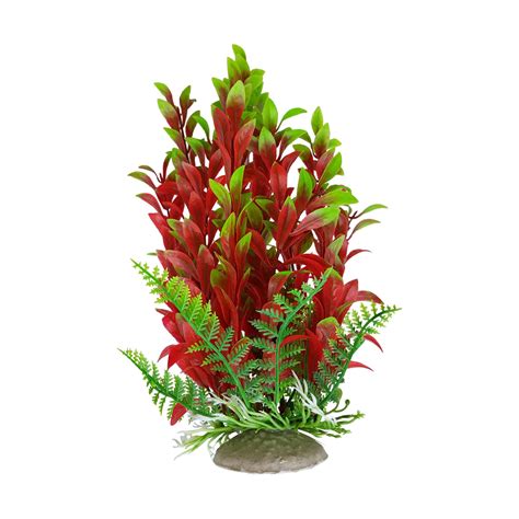 Burgundy And Green Plastic Aquarium Plant With Base Inch