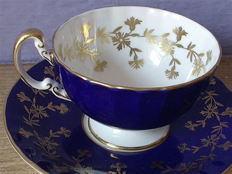 Antique Aynsley Tea Cup And Saucer Vintage Blue By Shoponsherman