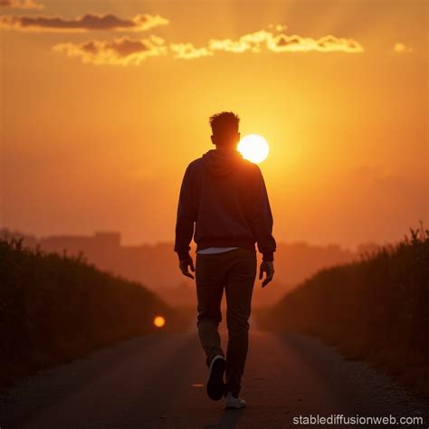 Man Walking into Sunset | Stable Diffusion Online