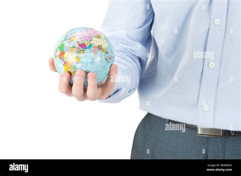 Hands Holdings A Globe On White Stock Photo Alamy