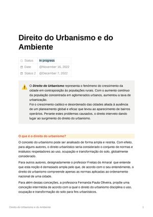 Direito Do Urbanismo E Do Ambiente CONCEITO DE URBANISMO Tem Uma